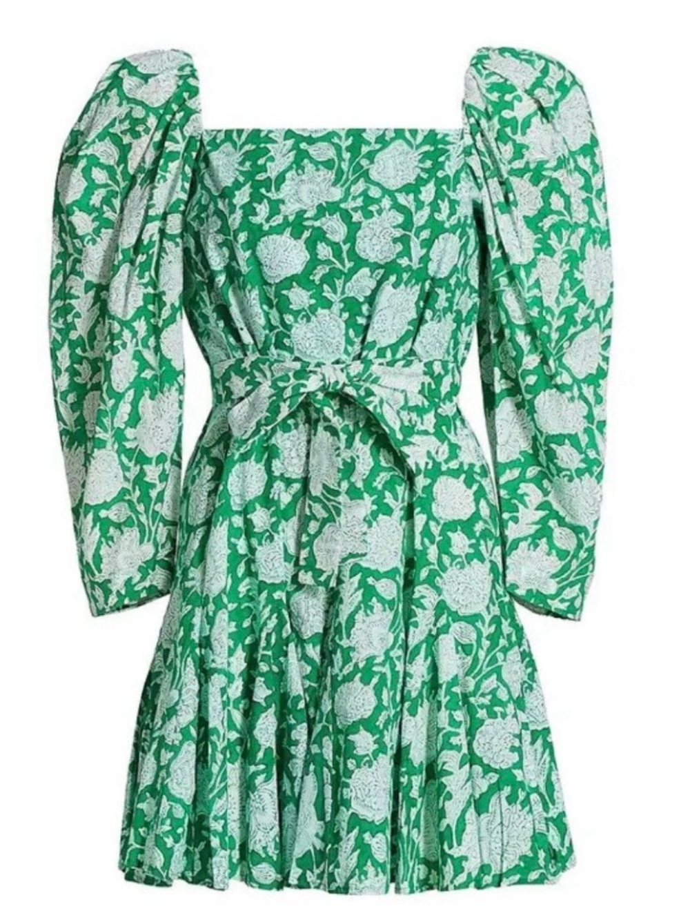 Mille Green Floral Puff-Sleeve Mini Dress